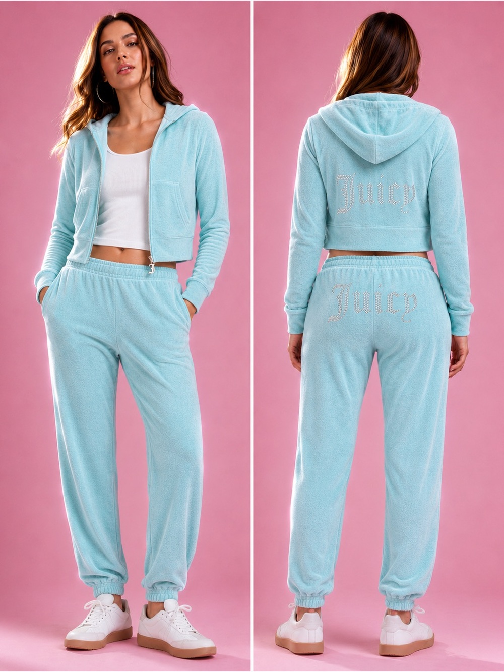 Juicy Couture Light Blue Terry Tracksuit Set ✨ Rhinestone Logo Y2K Size M